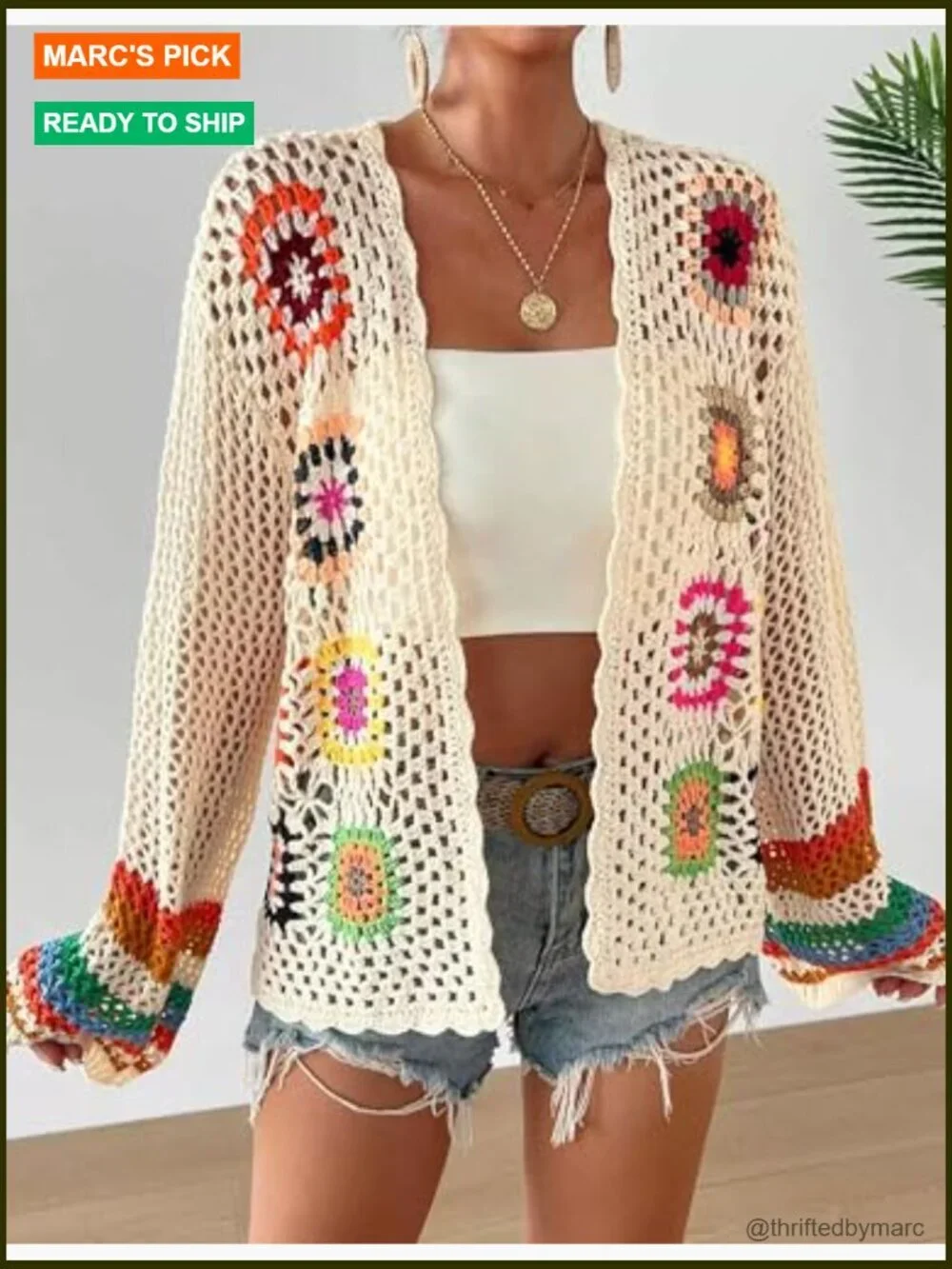 Floral Crochet Cardigan Sweater Boho Hollow Out Open Front Long Sleeve Retro